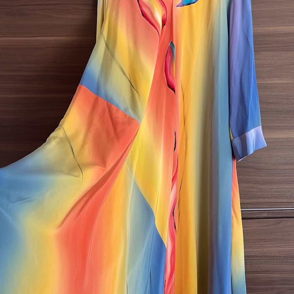 FABULOUS vintage Yolanda Lorente hand painted silk dress size 3 (L) very unique! - Picture 4 of 9
